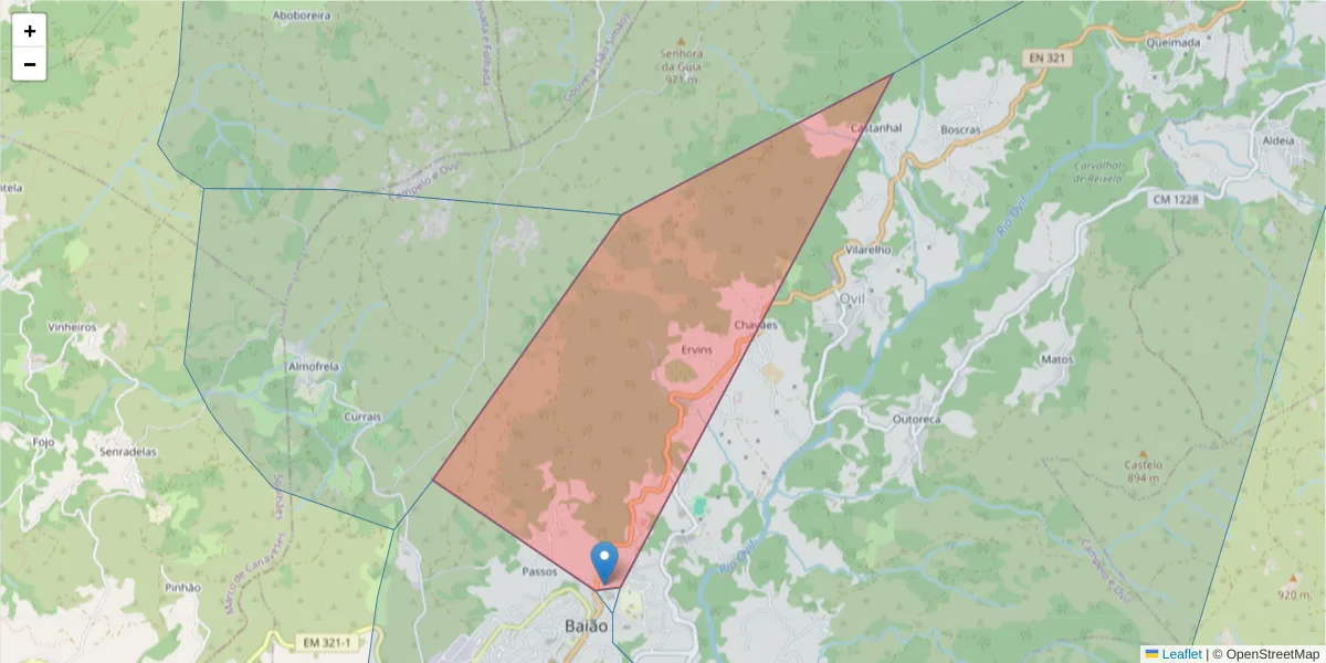 Mapa detalhado do código postal 4640-999 com limites, códigos postais vizinhos e agências dos correios