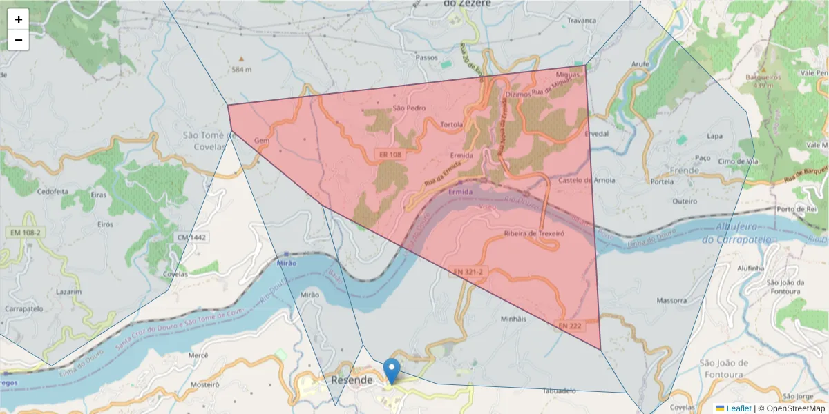 Mapa detalhado do código postal 4640 com limites, códigos postais vizinhos e agências dos correios