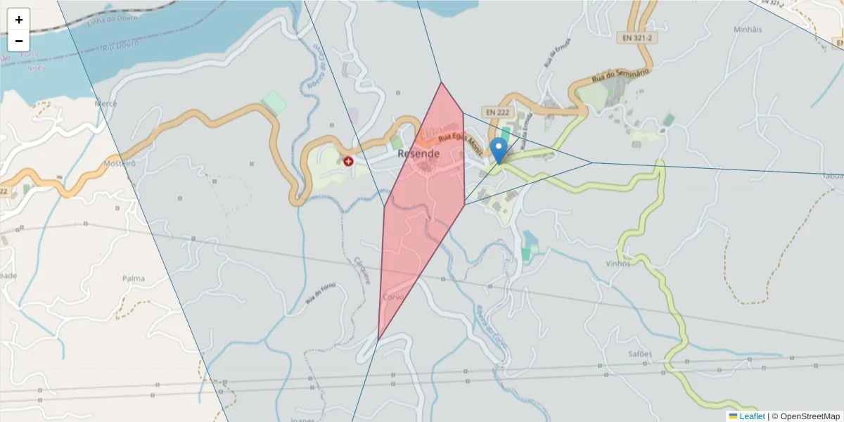 Mapa detalhado do código postal 4660-214 com limites, códigos postais vizinhos e agências dos correios