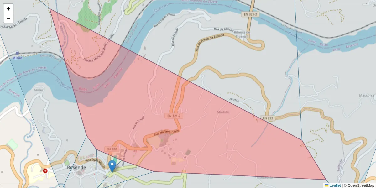 Mapa detalhado do código postal 4660-225 com limites, códigos postais vizinhos e agências dos correios