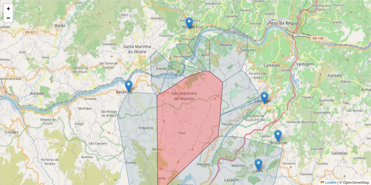 Mapa detalhado do código postal 4660-370 com limites, códigos postais vizinhos e agências dos correios