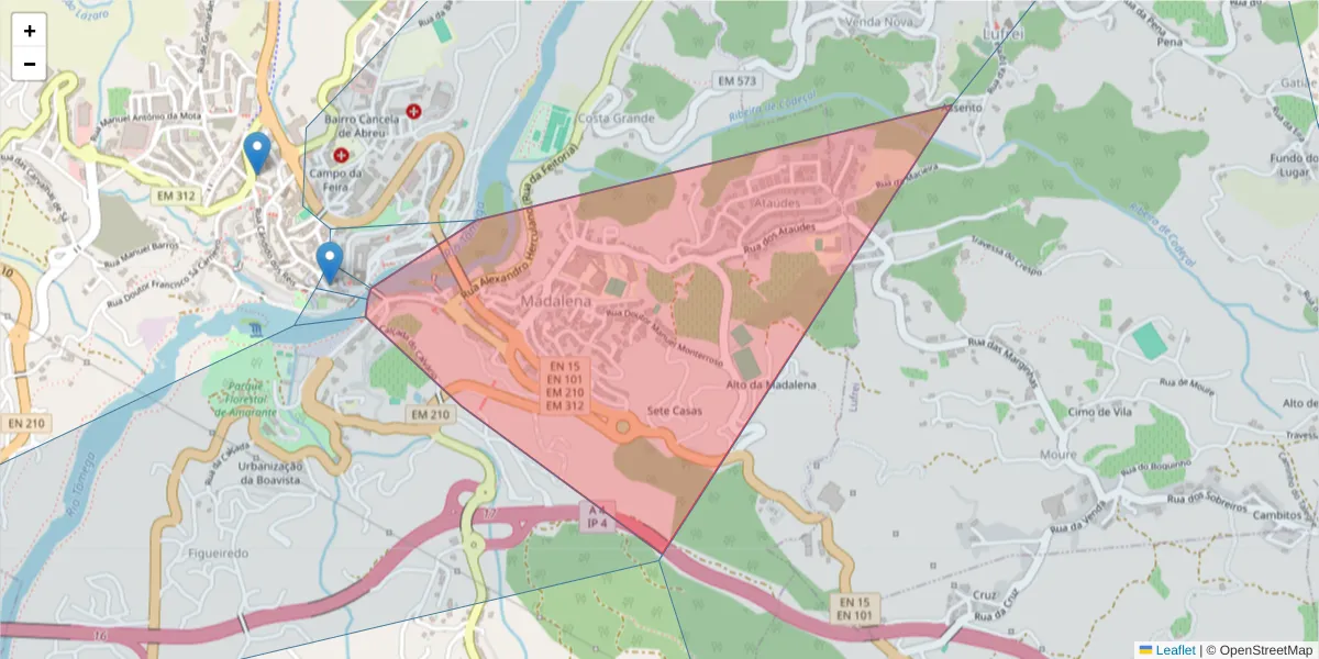 Mapa detalhado do código postal 4660 com limites, códigos postais vizinhos e agências dos correios
