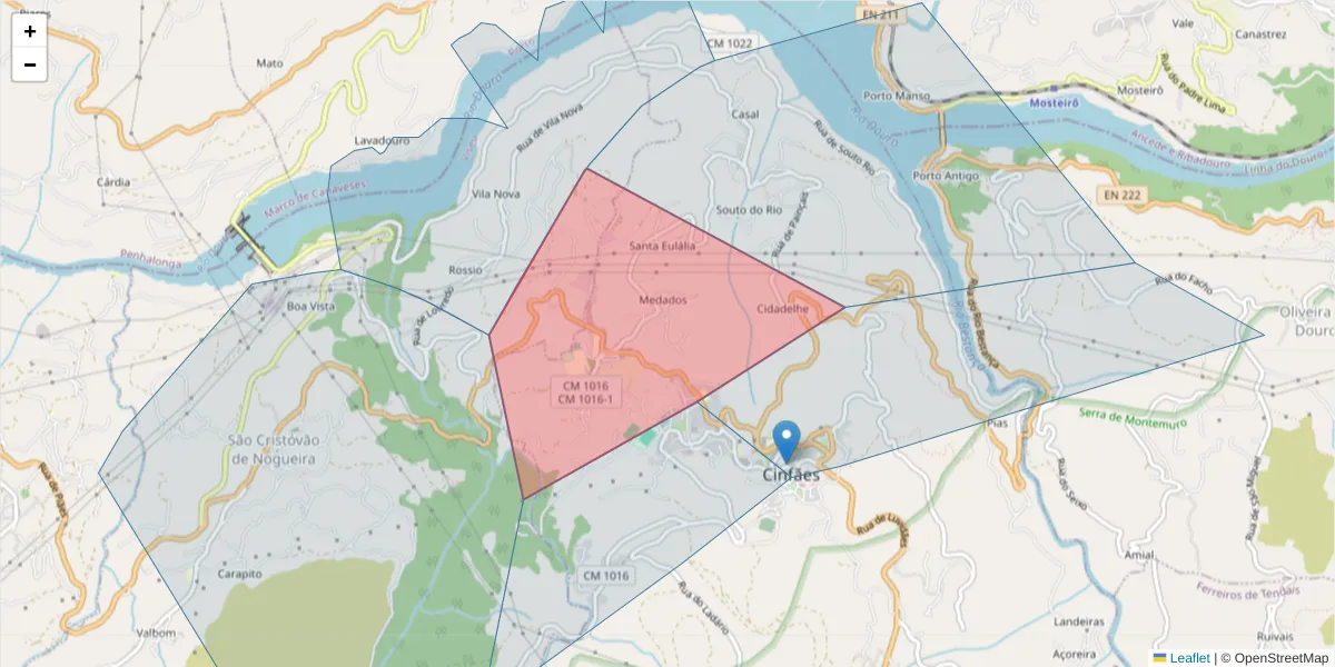 Mapa detalhado do código postal 4690-055 com limites, códigos postais vizinhos e agências dos correios