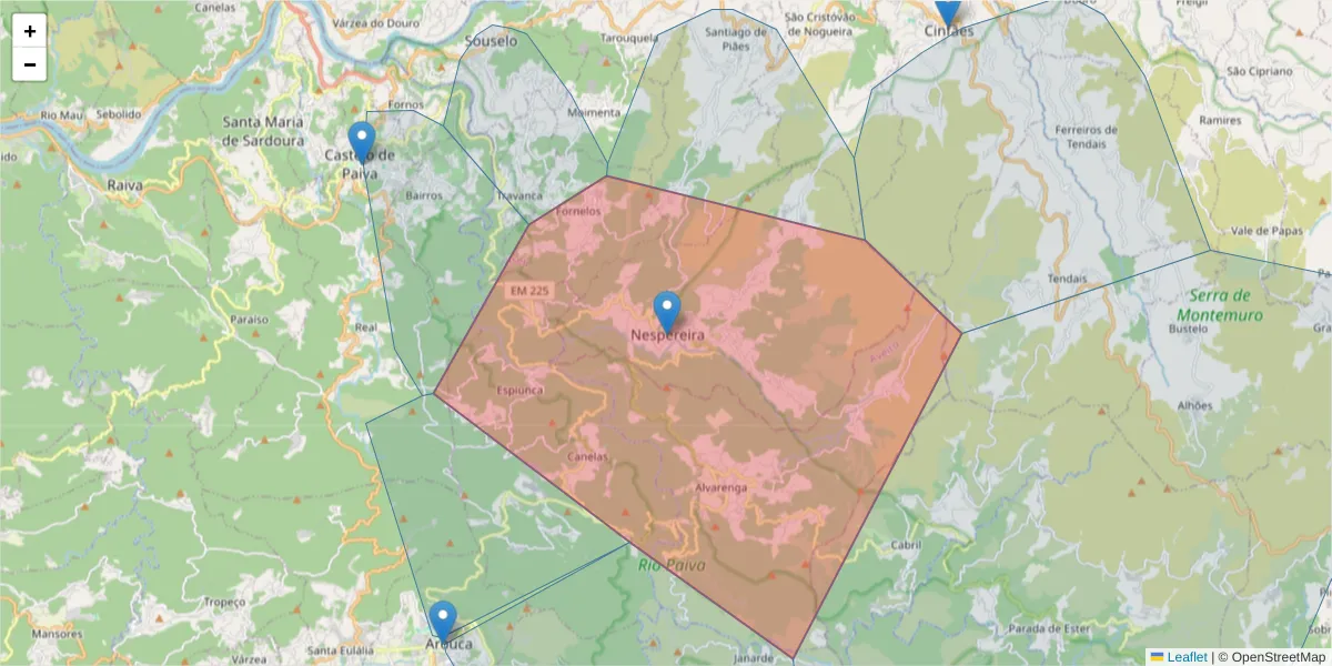 Mapa detalhado do código postal 4690-363 com limites, códigos postais vizinhos e agências dos correios