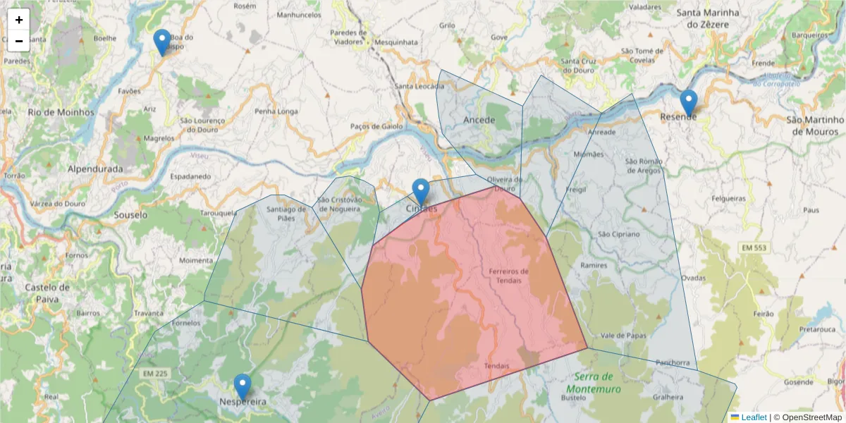 Mapa detalhado do código postal 4690-892 com limites, códigos postais vizinhos e agências dos correios