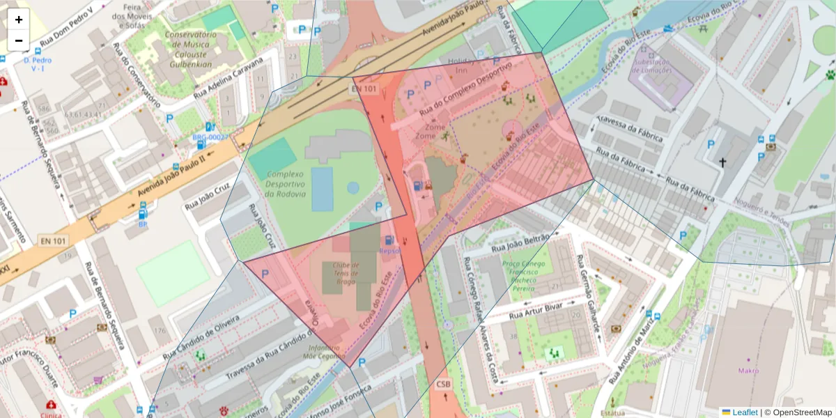 Mapa detalhado do código postal 4700-000 com limites, códigos postais vizinhos e agências dos correios