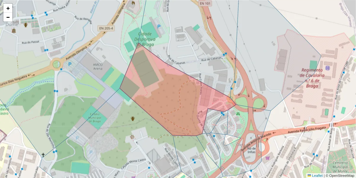 Mapa detalhado do código postal 4700-003 com limites, códigos postais vizinhos e agências dos correios