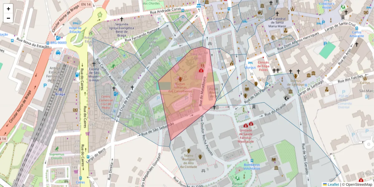 Mapa detalhado do código postal 4700-027 com limites, códigos postais vizinhos e agências dos correios