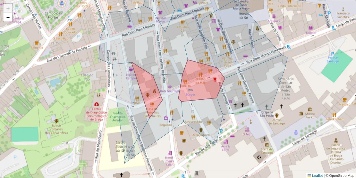 Mapa detalhado do código postal 4700-030 com limites, códigos postais vizinhos e agências dos correios