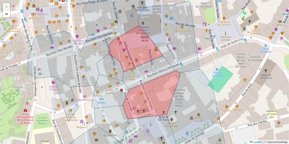 Mapa detalhado do código postal 4700-032 com limites, códigos postais vizinhos e agências dos correios