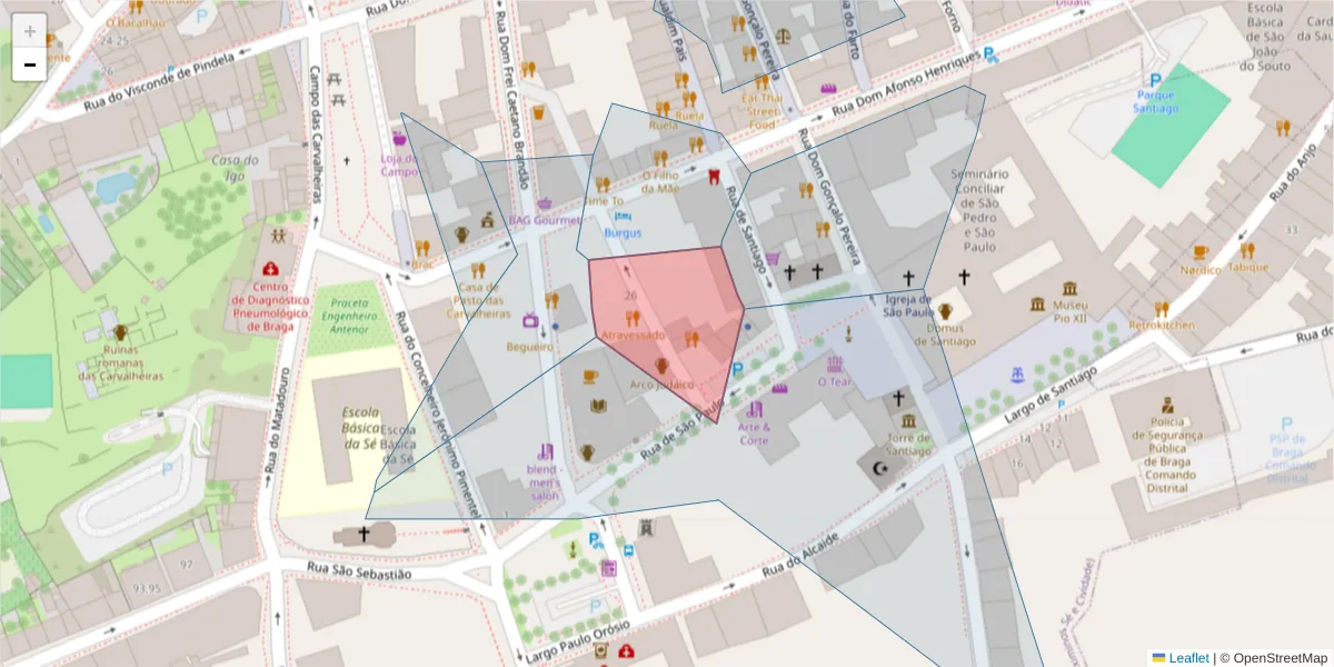 Mapa detalhado do código postal 4700-040 com limites, códigos postais vizinhos e agências dos correios
