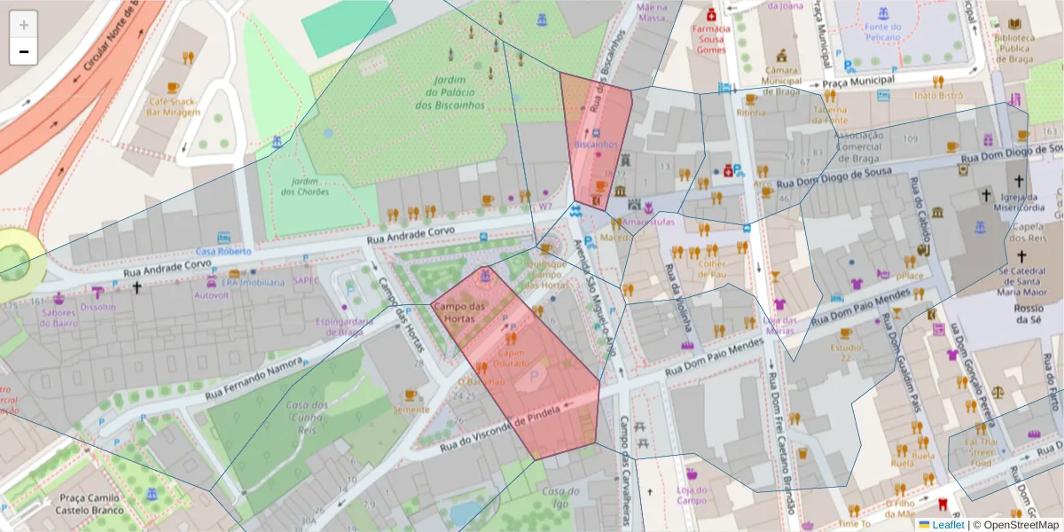 Mapa detalhado do código postal 4700-210 com limites, códigos postais vizinhos e agências dos correios