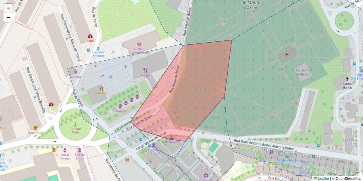Mapa detalhado do código postal 4700-300 com limites, códigos postais vizinhos e agências dos correios