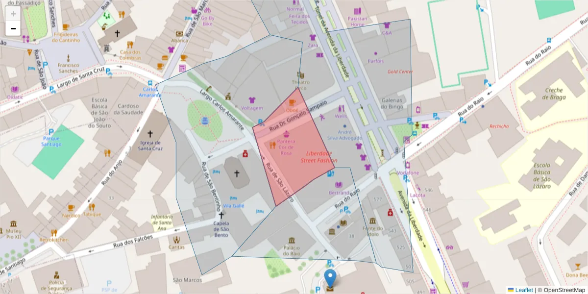 Mapa detalhado do código postal 4700-321 com limites, códigos postais vizinhos e agências dos correios