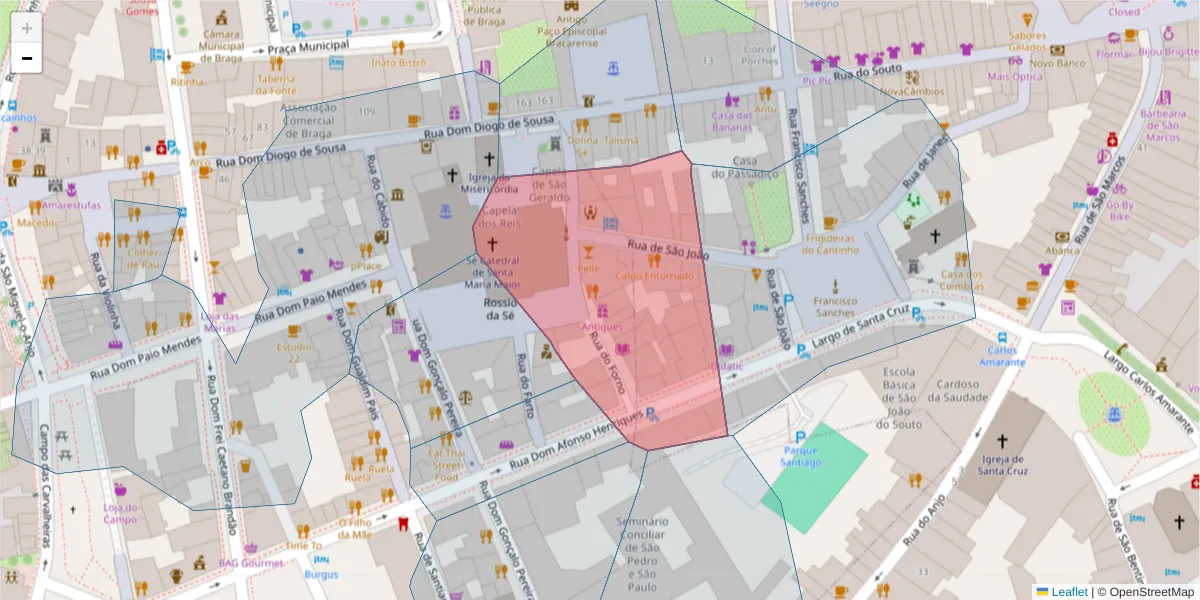Mapa detalhado do código postal 4700-325 com limites, códigos postais vizinhos e agências dos correios