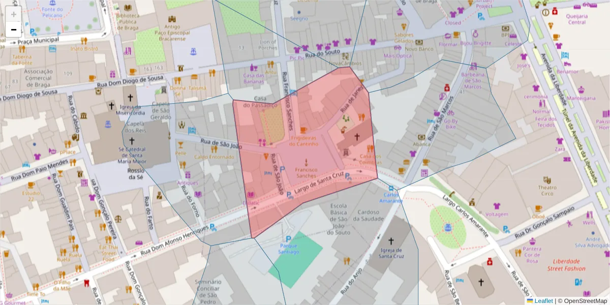 Mapa detalhado do código postal 4700-326 com limites, códigos postais vizinhos e agências dos correios