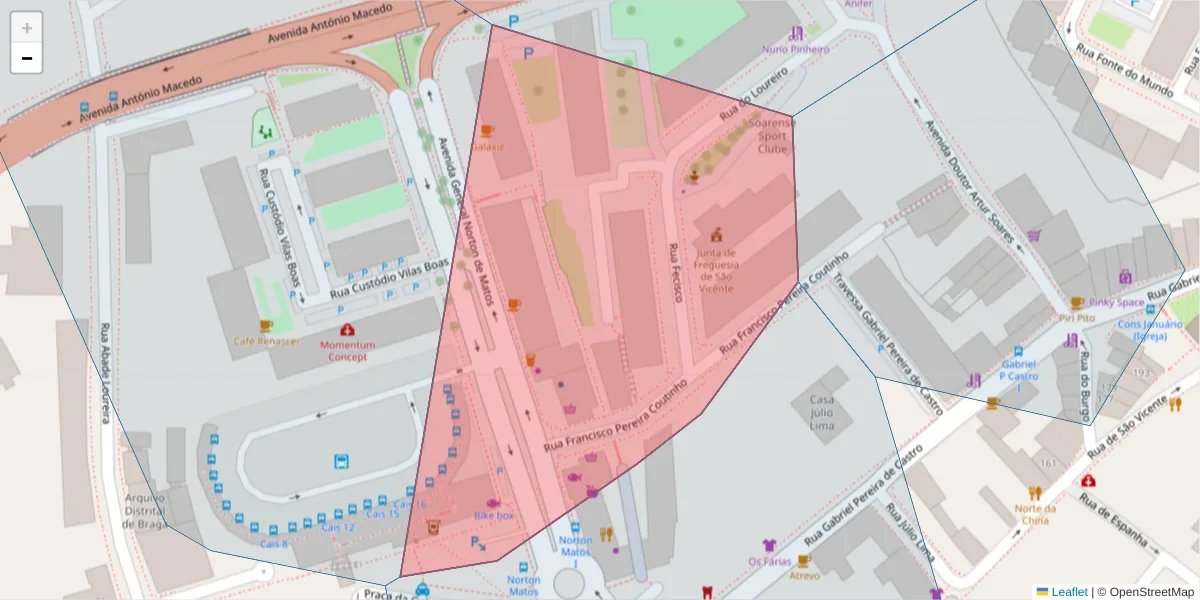 Mapa detalhado do código postal 4700-387 com limites, códigos postais vizinhos e agências dos correios