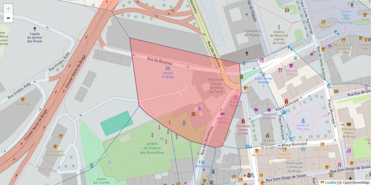 Mapa detalhado do código postal 4700-415 com limites, códigos postais vizinhos e agências dos correios