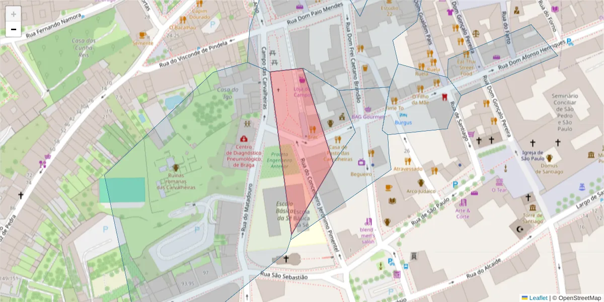 Mapa detalhado do código postal 4700-419 com limites, códigos postais vizinhos e agências dos correios