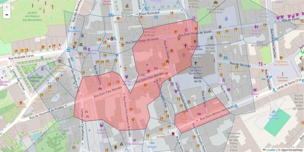 Mapa detalhado do código postal 4700-424 com limites, códigos postais vizinhos e agências dos correios