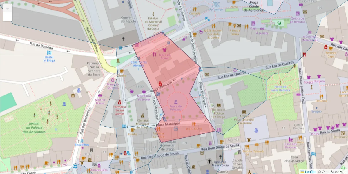 Mapa detalhado do código postal 4700-435 com limites, códigos postais vizinhos e agências dos correios