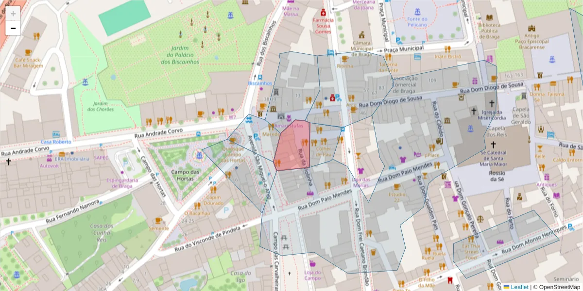 Mapa detalhado do código postal 4700-439 com limites, códigos postais vizinhos e agências dos correios