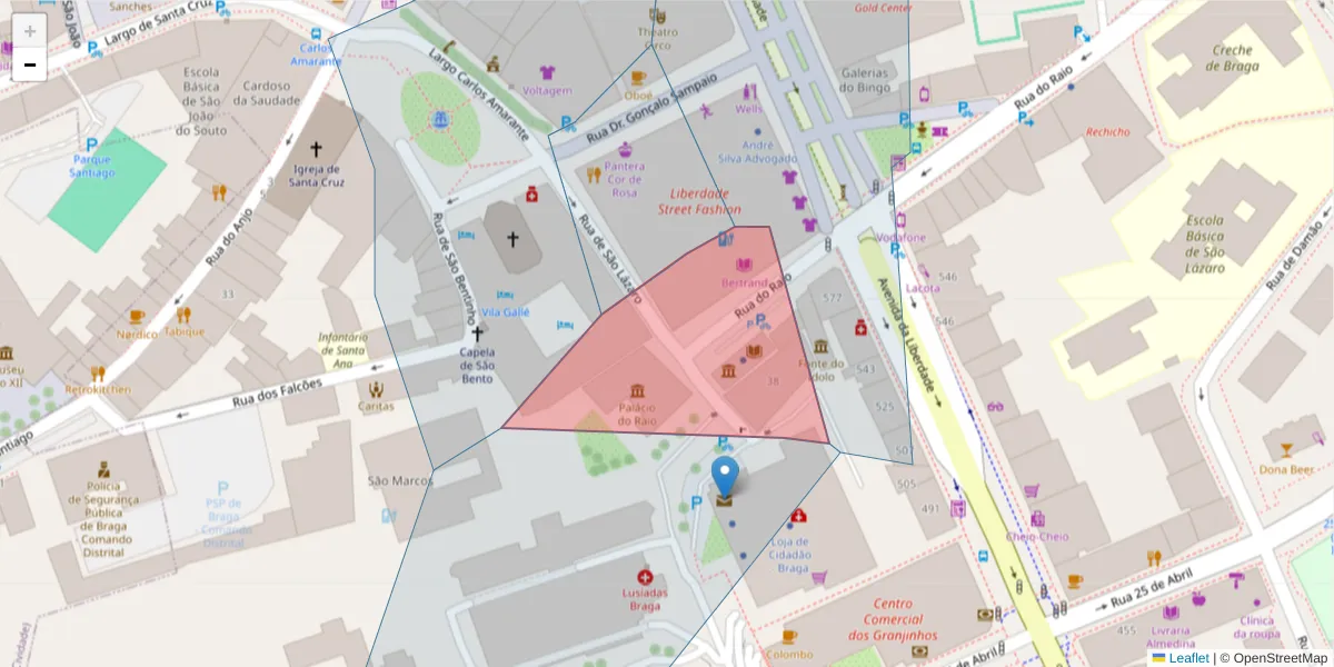 Mapa detalhado do código postal 4700-922 com limites, códigos postais vizinhos e agências dos correios