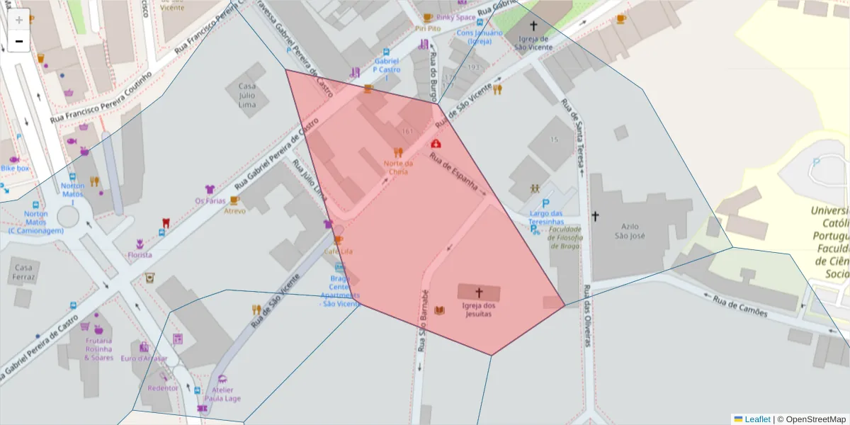 Mapa detalhado do código postal 4710-151 com limites, códigos postais vizinhos e agências dos correios