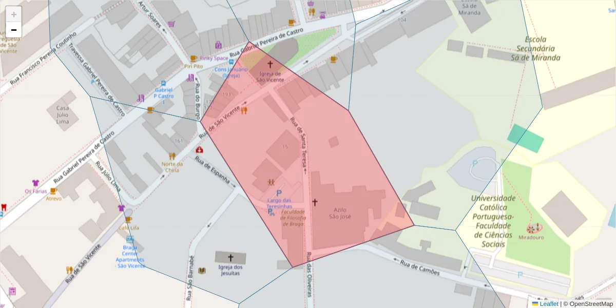 Mapa detalhado do código postal 4710-312 com limites, códigos postais vizinhos e agências dos correios