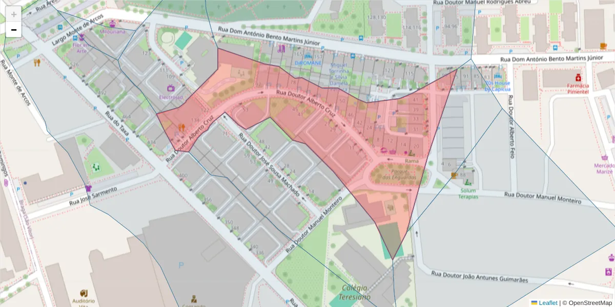 Mapa detalhado do código postal 4710-375 com limites, códigos postais vizinhos e agências dos correios