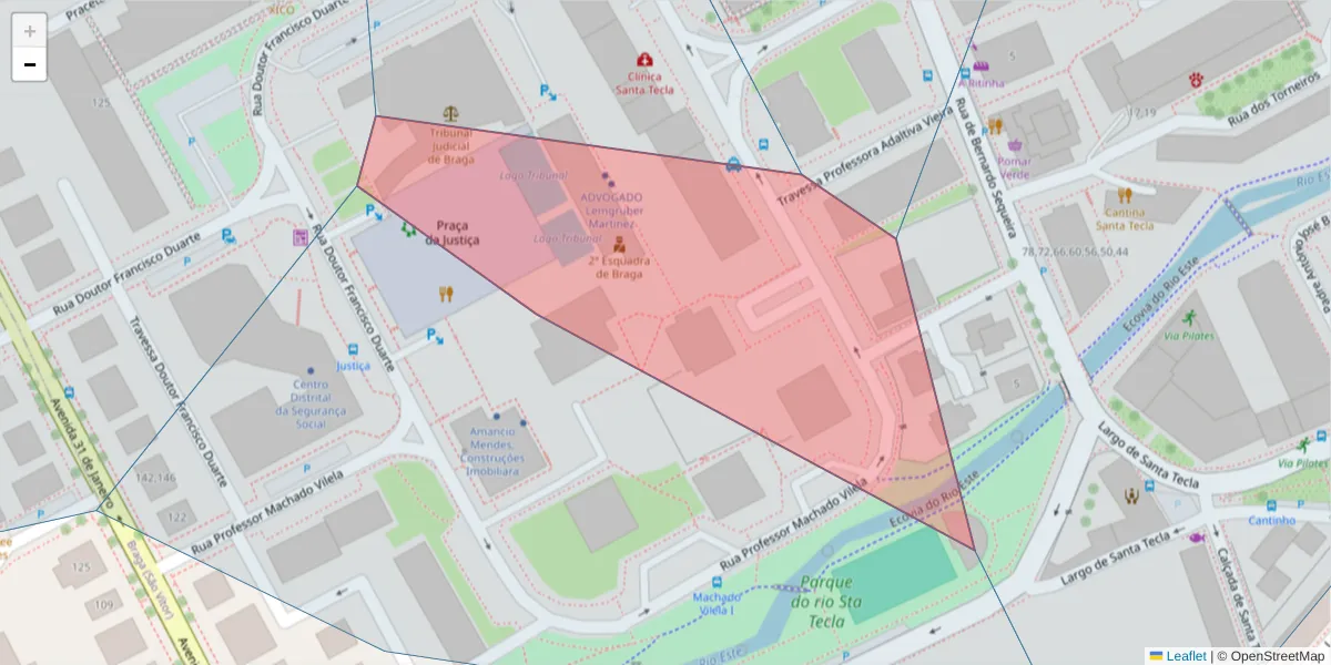 Mapa detalhado do código postal 4710-400 com limites, códigos postais vizinhos e agências dos correios