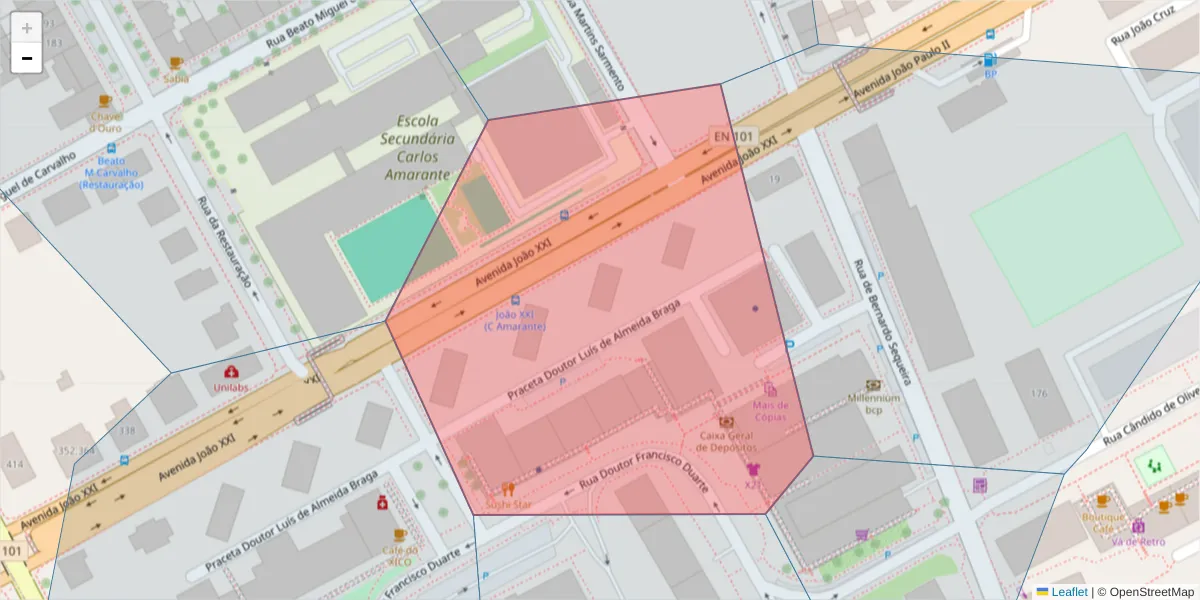 Mapa detalhado do código postal 4715-017 com limites, códigos postais vizinhos e agências dos correios