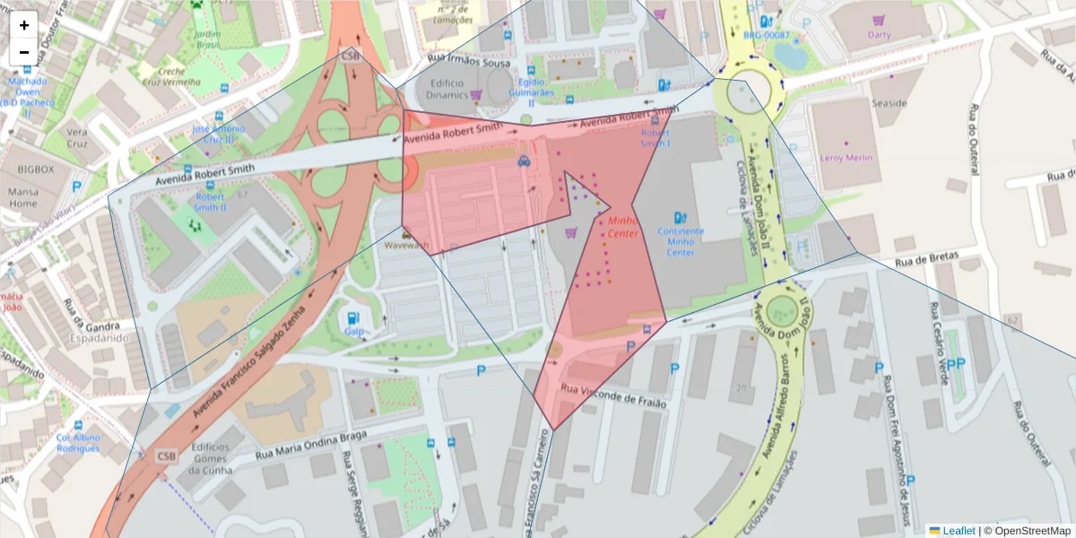 Mapa detalhado do código postal 4715-249 com limites, códigos postais vizinhos e agências dos correios
