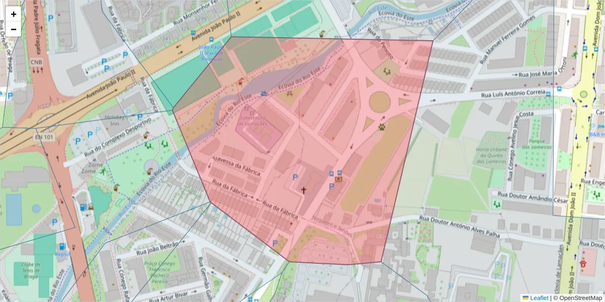 Mapa detalhado do código postal 4715-319 com limites, códigos postais vizinhos e agências dos correios