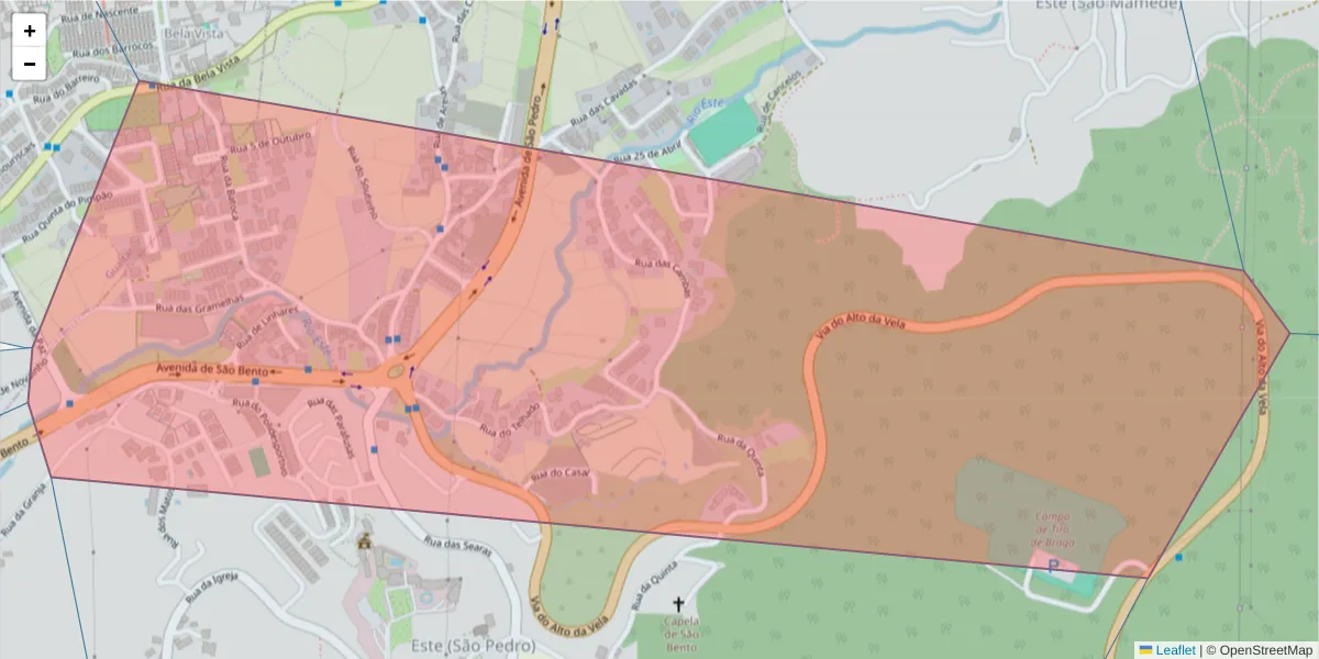 Mapa detalhado do código postal 4715-499 com limites, códigos postais vizinhos e agências dos correios