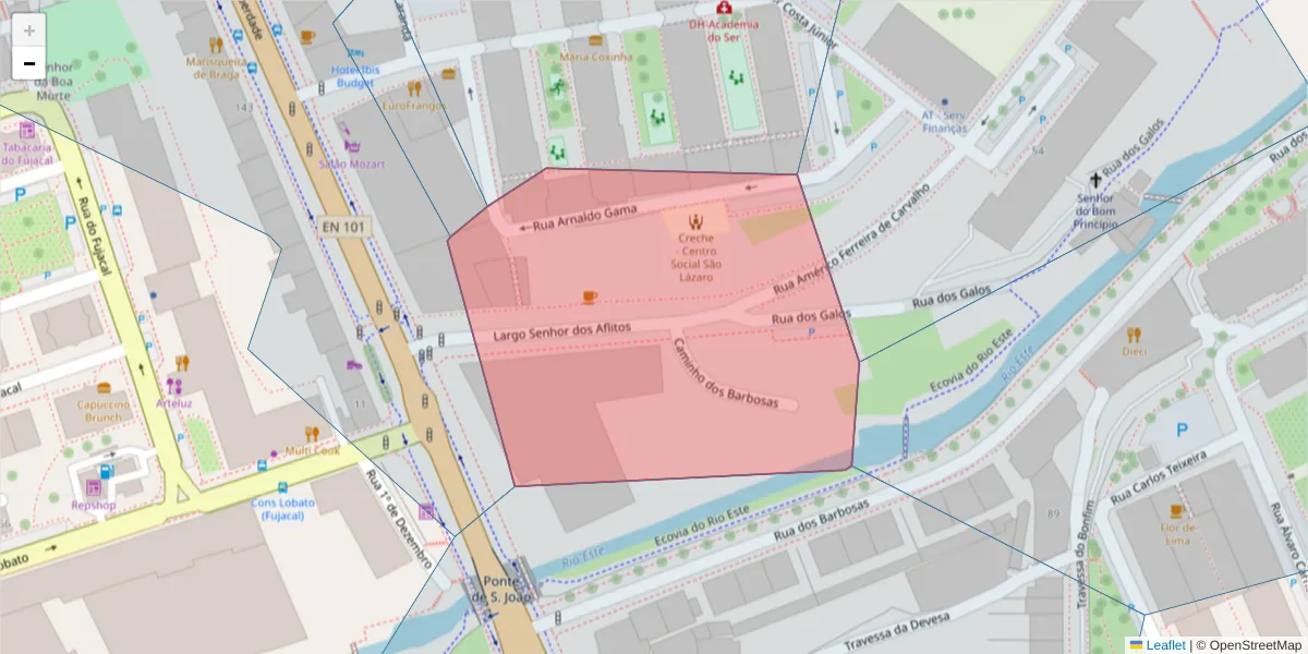 Mapa detalhado do código postal 4715-560 com limites, códigos postais vizinhos e agências dos correios