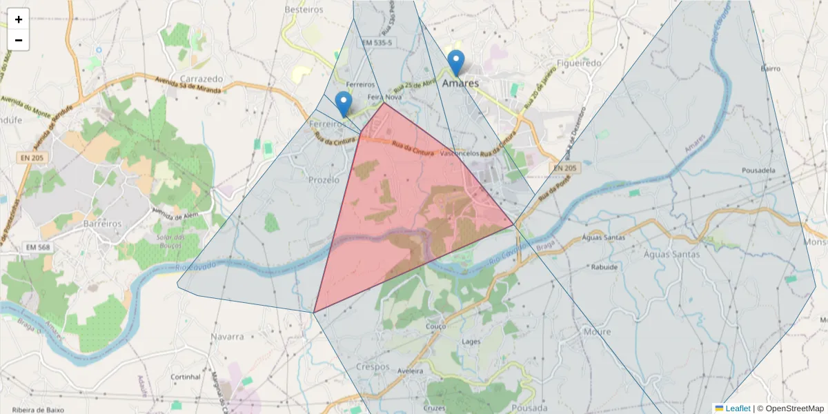 Mapa detalhado do código postal 4720-342 com limites, códigos postais vizinhos e agências dos correios