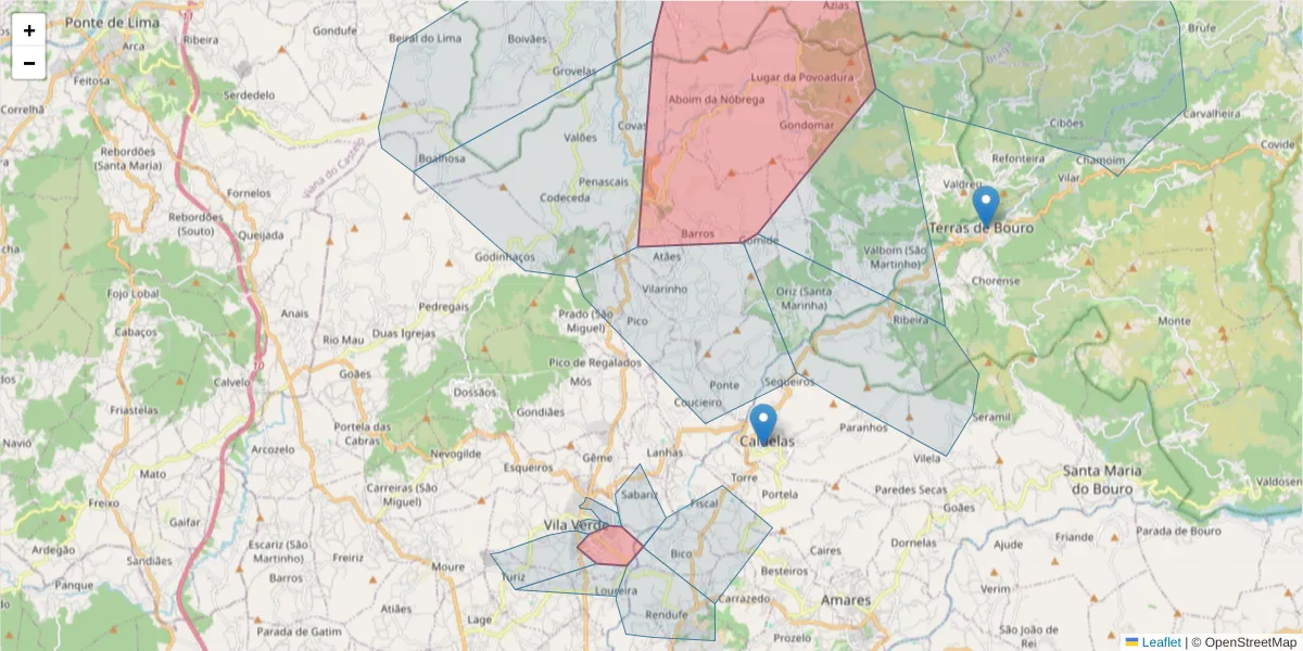 Mapa detalhado do código postal 4730-010 com limites, códigos postais vizinhos e agências dos correios