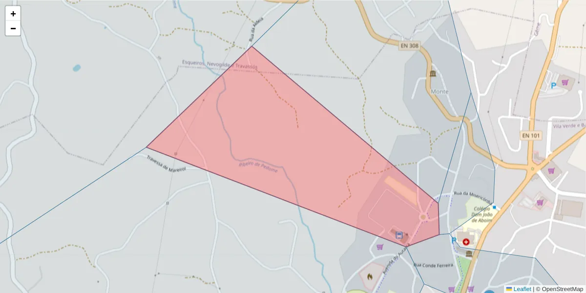 Mapa detalhado do código postal 4730-072 com limites, códigos postais vizinhos e agências dos correios