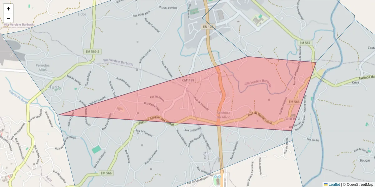 Mapa detalhado do código postal 4730-272 com limites, códigos postais vizinhos e agências dos correios