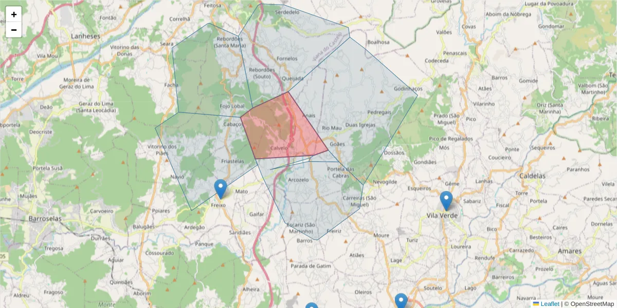 Mapa detalhado do código postal 4730-280 com limites, códigos postais vizinhos e agências dos correios