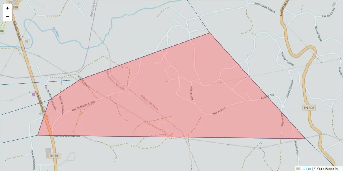 Mapa detalhado do código postal 4730-282 com limites, códigos postais vizinhos e agências dos correios