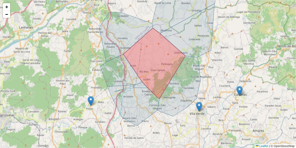 Mapa detalhado do código postal 4730-423 com limites, códigos postais vizinhos e agências dos correios