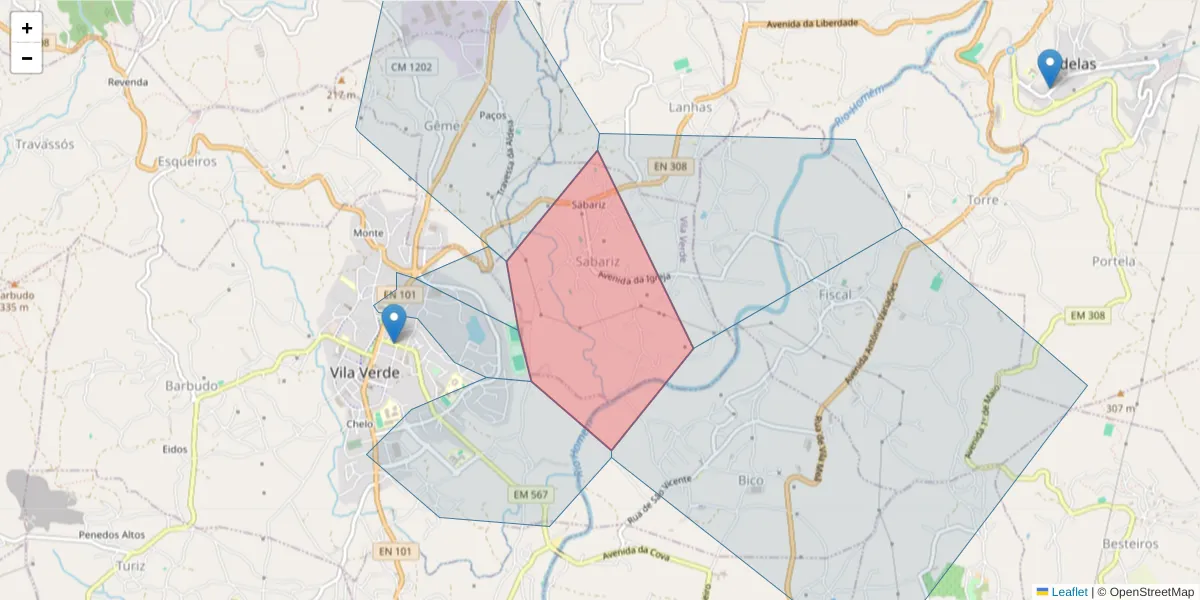 Mapa detalhado do código postal 4730-430 com limites, códigos postais vizinhos e agências dos correios