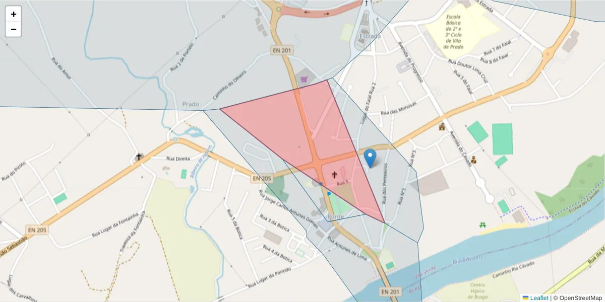 Mapa detalhado do código postal 4730-453 com limites, códigos postais vizinhos e agências dos correios