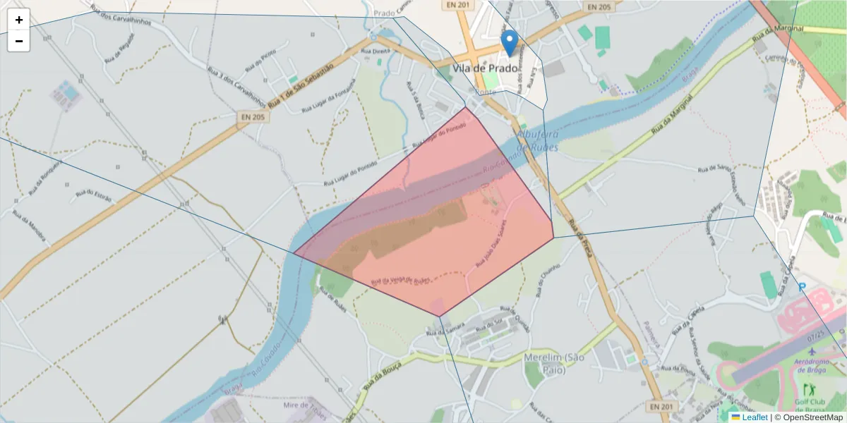 Mapa detalhado do código postal 4730-458 com limites, códigos postais vizinhos e agências dos correios