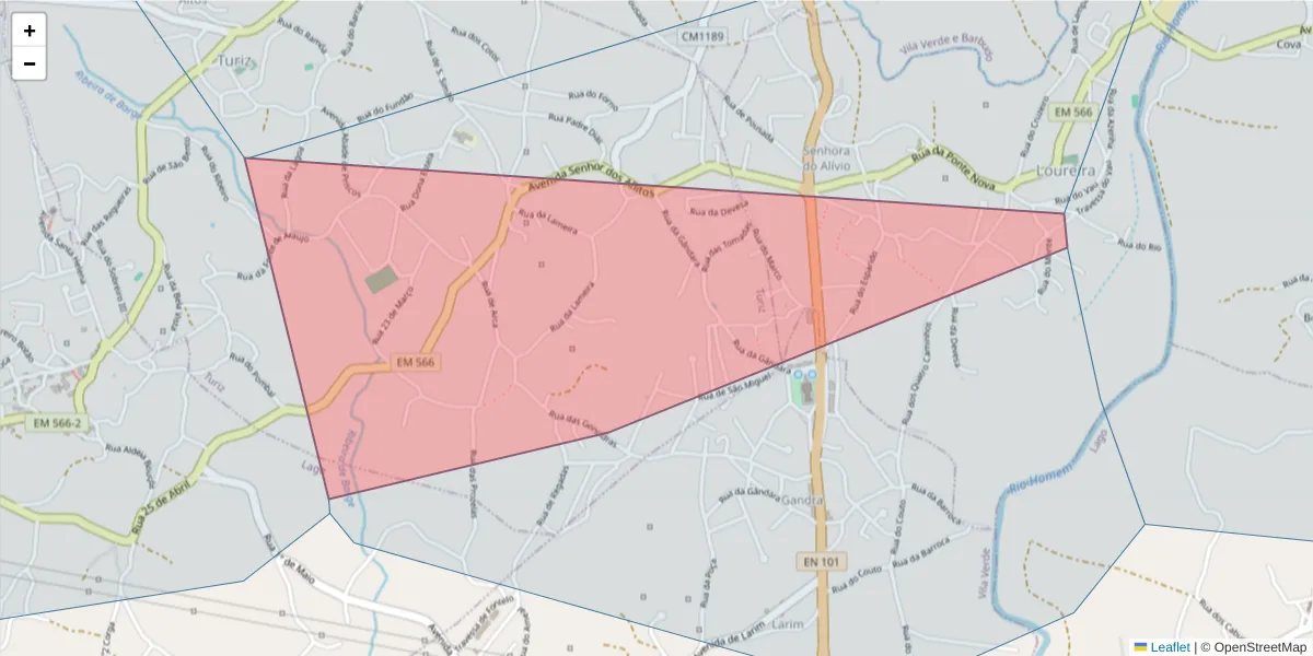 Mapa detalhado do código postal 4730-571 com limites, códigos postais vizinhos e agências dos correios