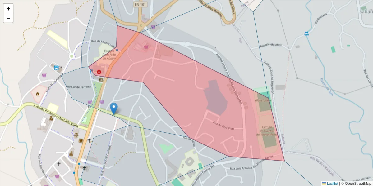 Mapa detalhado do código postal 4730-716 com limites, códigos postais vizinhos e agências dos correios