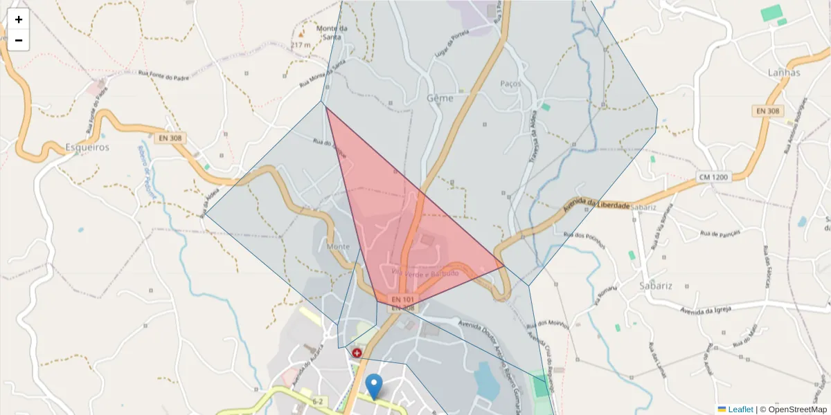 Mapa detalhado do código postal 4730-729 com limites, códigos postais vizinhos e agências dos correios