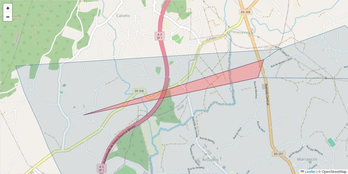 Mapa detalhado do código postal 4731-000 com limites, códigos postais vizinhos e agências dos correios